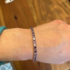 Sterling Silver- plated Purple CZ Tennis Bracelet 7.25inches